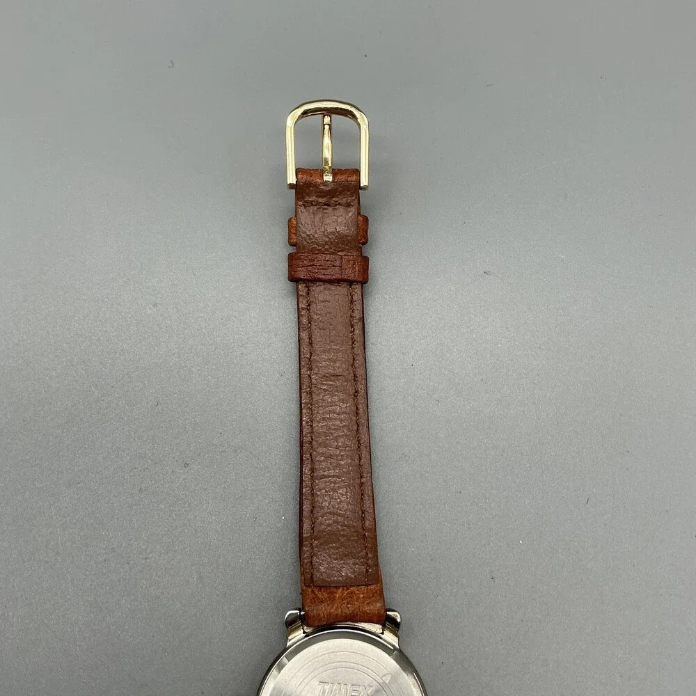 Vintage Timex Womens Watch 24mm Gold White Skeleton Brown Leather New Battery